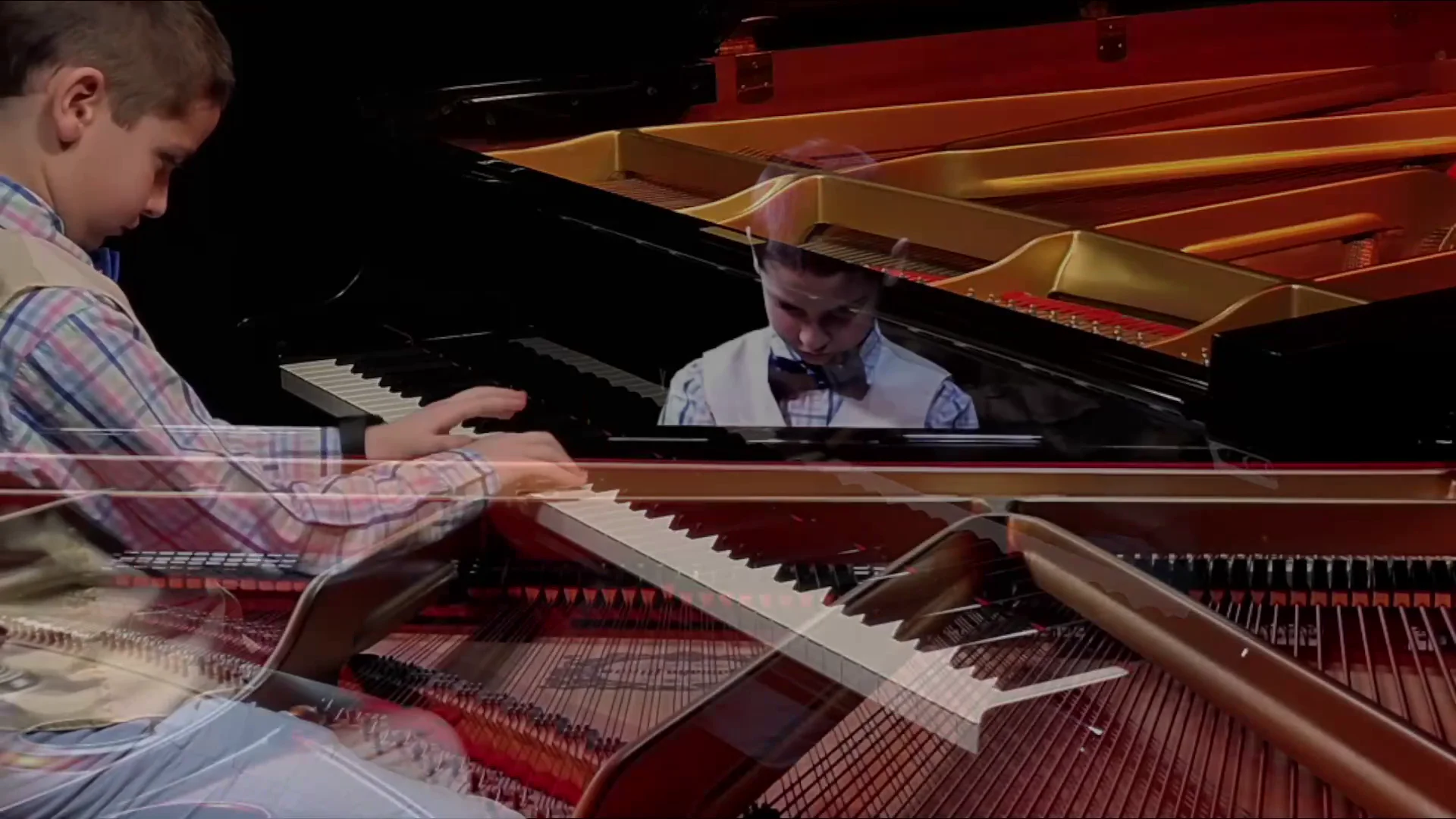 A Calder School student at the piano during a recital recording